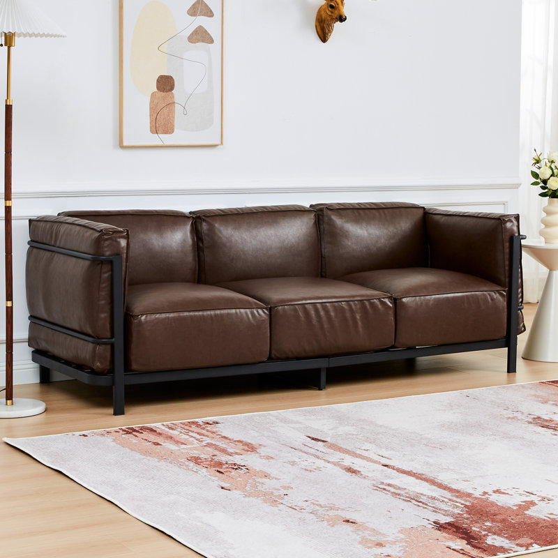 83.46" Wide Square Arm Sofa, Brown