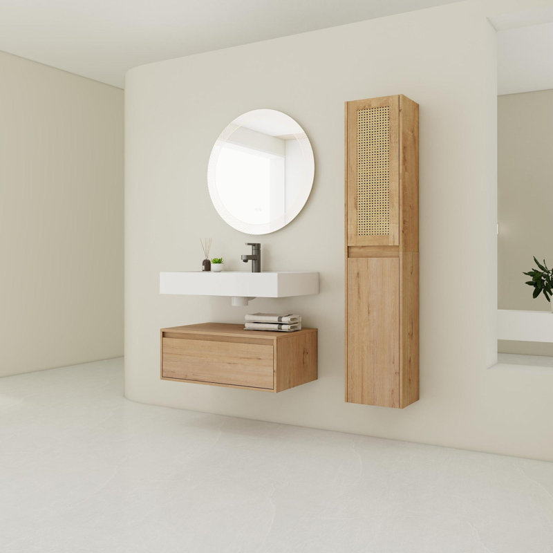 Meuble-lavabo mural 30 po avec lavabo et armoires latérales