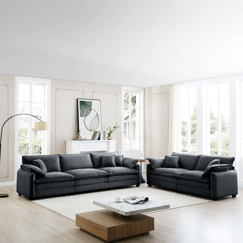 Velours côtelé gris confortable avec tissu de haute qualité et confort semblable à celui des nuages pour la zone de jeu de la chambre à coucher. Coussins en mousse viscoélastique à double couche de style rétro.