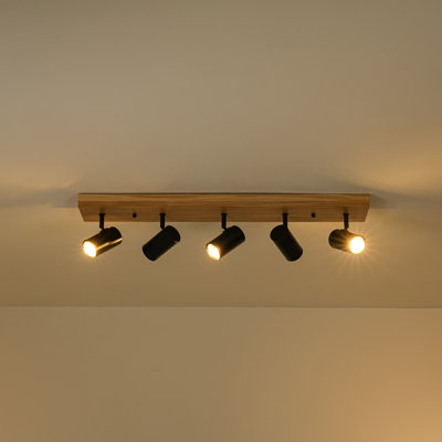 5-Light Wood Adjustable Heads Track Light Semi-Flush Mount