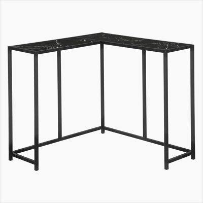 Accent Table, Console, Entryway, Narrow, Corner, Black Marble Look Laminate, Black Metal