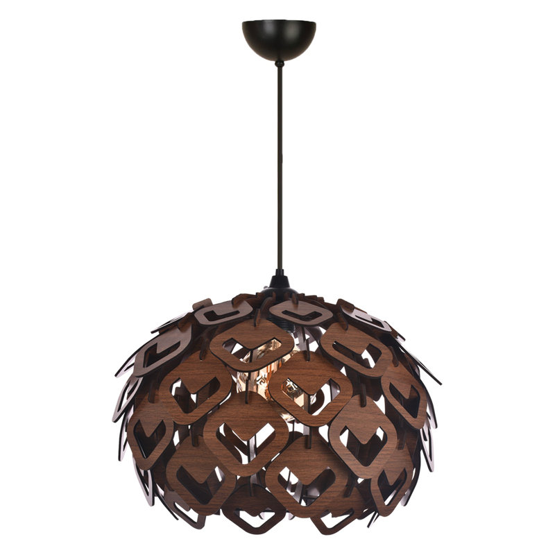 Lustre élégant en noyer, câble réglable, 26,4 x 15,0 pouces | Structure en panneau de fibres à densité moyenne durable, épaisseur: 0,1 pouce | Douille E27, 40 W maximum | Parfait pour la salle à manger, le salon et le vestibule - Solution d'éclairage élégante et fonctionnelle