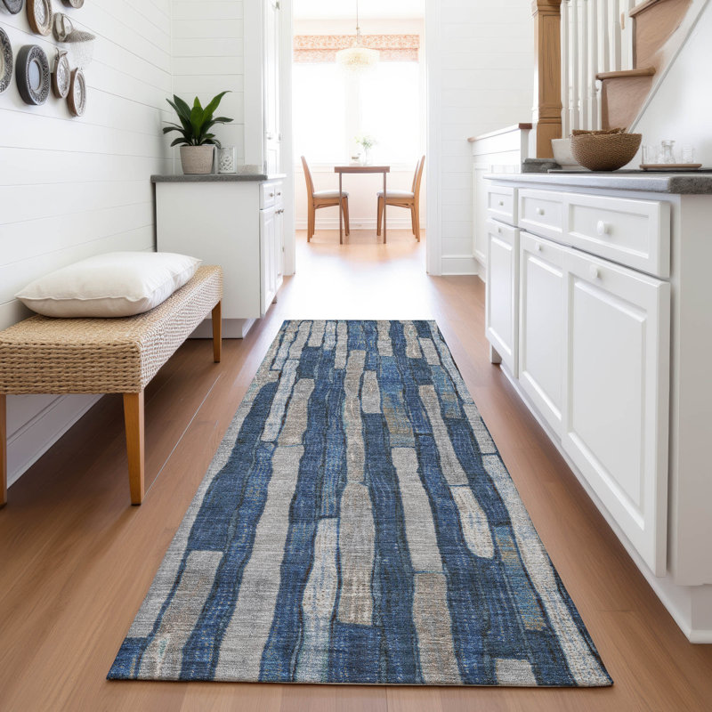 Premium Machine Washable Kumbhar AMF1301 Stripes Rug, Runner 2'3" x 7'6"