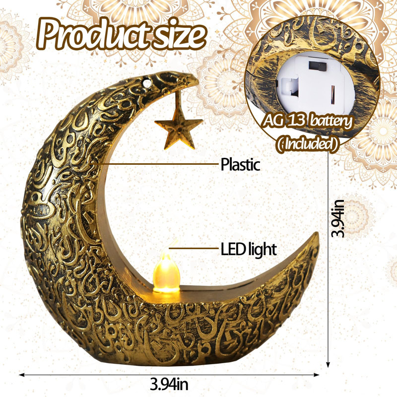 2 pièces mini-lumière de lune Ramadan pour les décorations du Ramadan, lampe Mini Eid noire pour décoration de table Ramadan, décoration Eid Ramadan