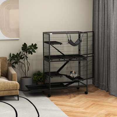 50" 5 Small Animal Shelter By - Ferret & Chinchilla Cage With , 4 Doors, Easy Removable Tray, Steel, Gray 50.5" Home Steel Construction,