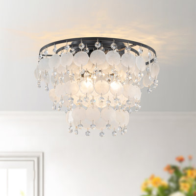 3-Light Tiered Chandelier Shell Flush Mount Ceiling Light