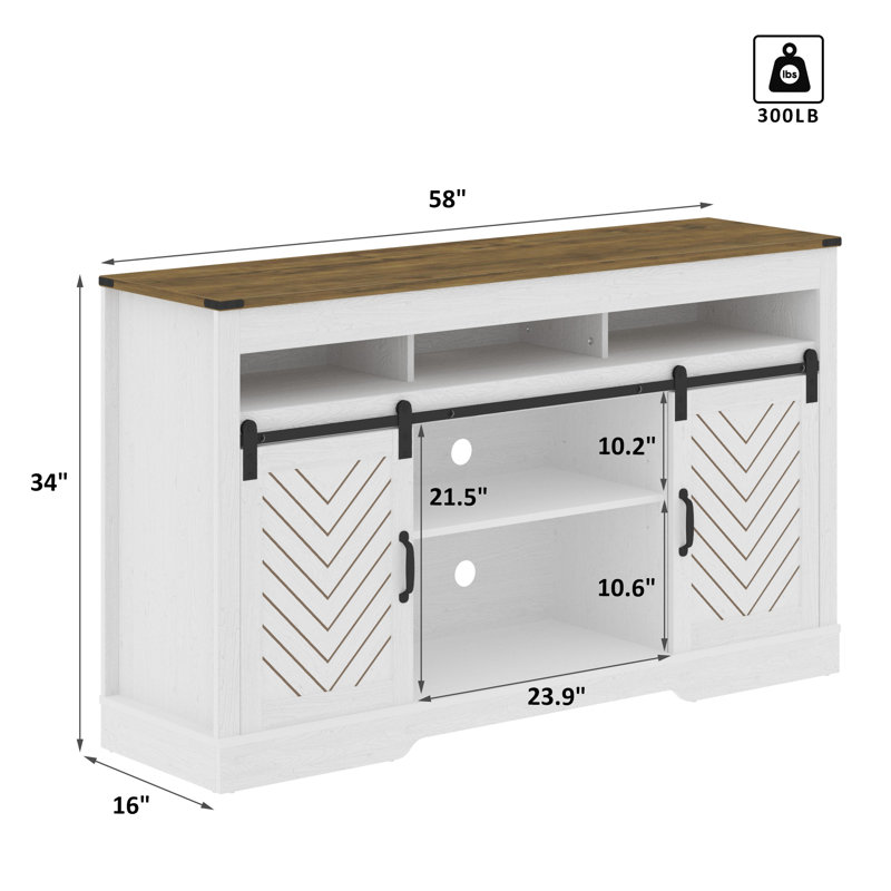 Bradshaw 58'' Media Console TV Stand for TVs up to 70", White/Brown