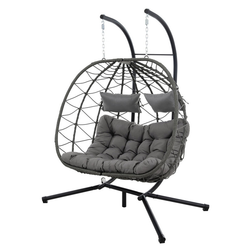 Double balançoire surdimensionnée avec support | Toutes saisons | Coussin à séchage rapide | Idéal pour le patio, le porche ou la piscine