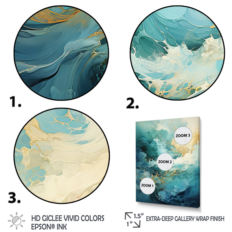 Art moderne moderne Goldn Wave Symphony I - Vagues, Cadre flottant doré, H 32 po x l 16 po x P 1 po