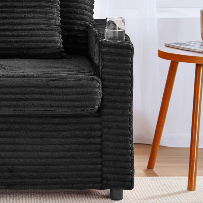 Fauteuil en velours côtelé l 34,5 po avec repose-pieds, Noir