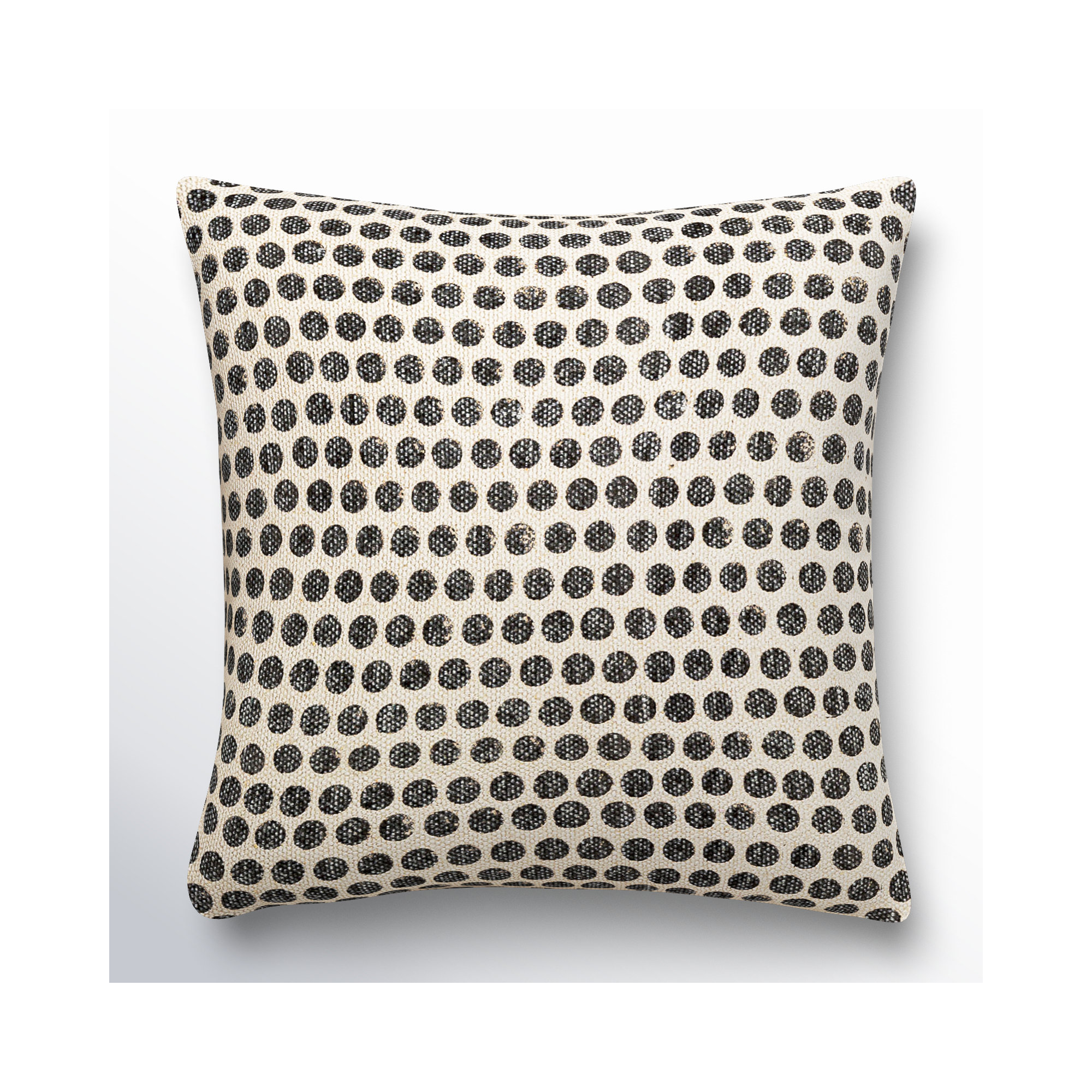 Zetta Polka Dots Cotton Throw Pillow, Light Beige/Black, Down, 18" x 18"