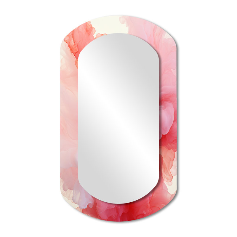 Pink Polar Radiance smoke IV - Abstract Asymmetrical Mirror, Pink Cylinder Decorative Wall Mirror, Printed Metal Art
