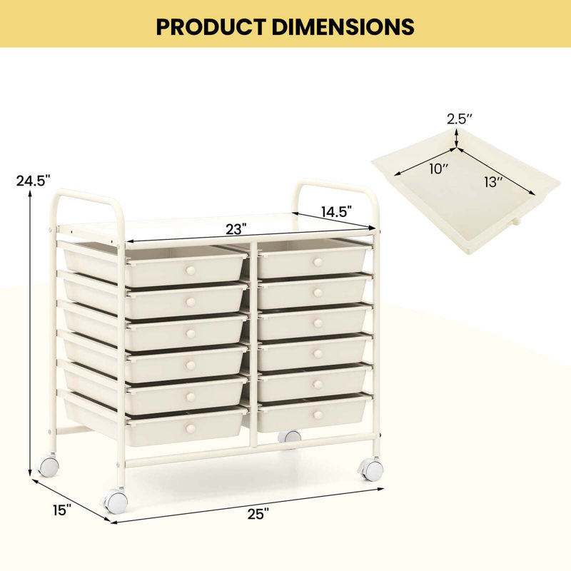 12 bacs de rangement à roulettes, Blanc