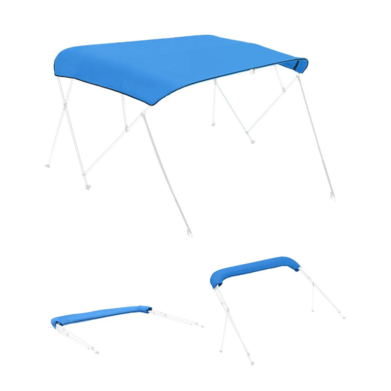 Housse de remplacement pour dessus de bimini à 4 nœuds, auvent de bateau avec abat-jour imperméable de qualité marine de 600 pi de long avec protection et fermeture à glissière de 8 pi de longueur, l 96 po x l 91 à 96 po, bleu (sans cadre)