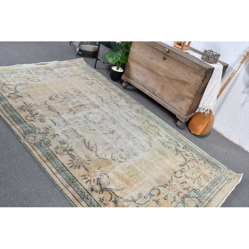 Grand tapis turc Oushak rétro beige décoloré pour un décor de chambre à coucher élégant beige / vert