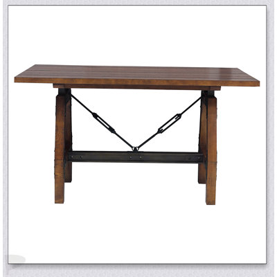 Rustic Brown and Gunmetal Finish Counter Height Dining Table, Industrial Design for Compact Spaces and Modern Aesthetics
