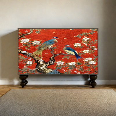 Chinese Style Floral Bird Double-Door Cabinet