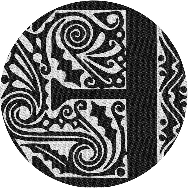 Tapis noir tissé à la machine, Rond 7 pi