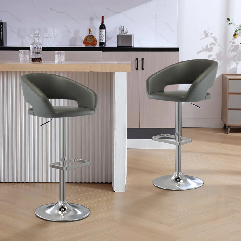 Tabouret de bar réglable avec dossier et accoudoirs creux, tabouret de bar pivotant en cuir synthétique moderne et base en métal, pour la salle à manger de cuisine