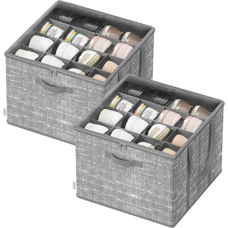 16 Pair Stackable Shoe Storage Box, Grey