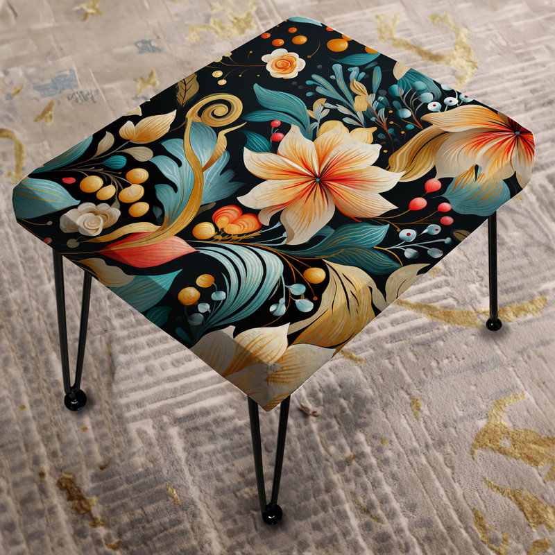 Volant rétro à motif floral cachemire - Repose-pieds rectangulaire à motif cachemire