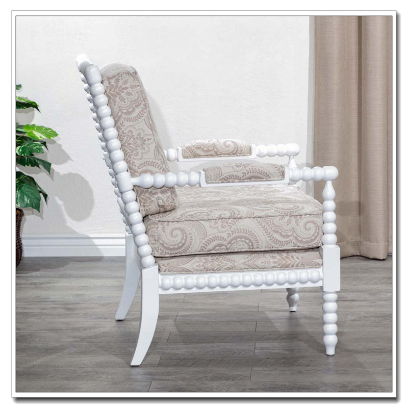 Fauteuil Spindle, finition blanche, tissu cachemire taupe, Taupe, Blanc