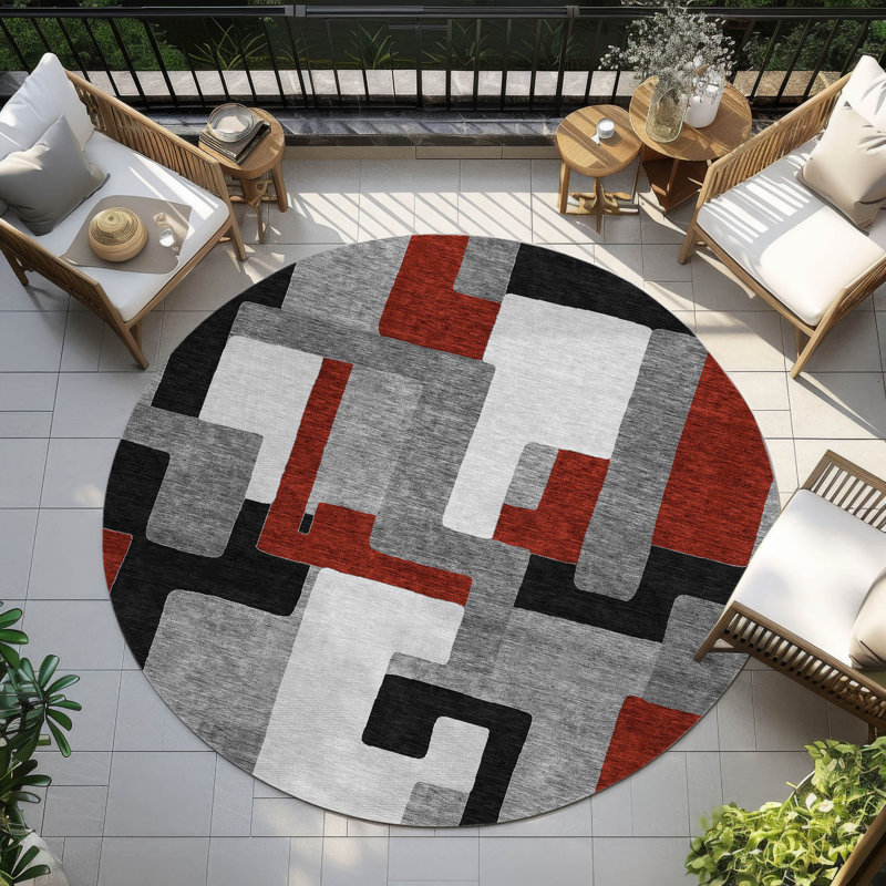  Tapis intérieur / extérieur antidérapant Chayden, Rond 8 pi