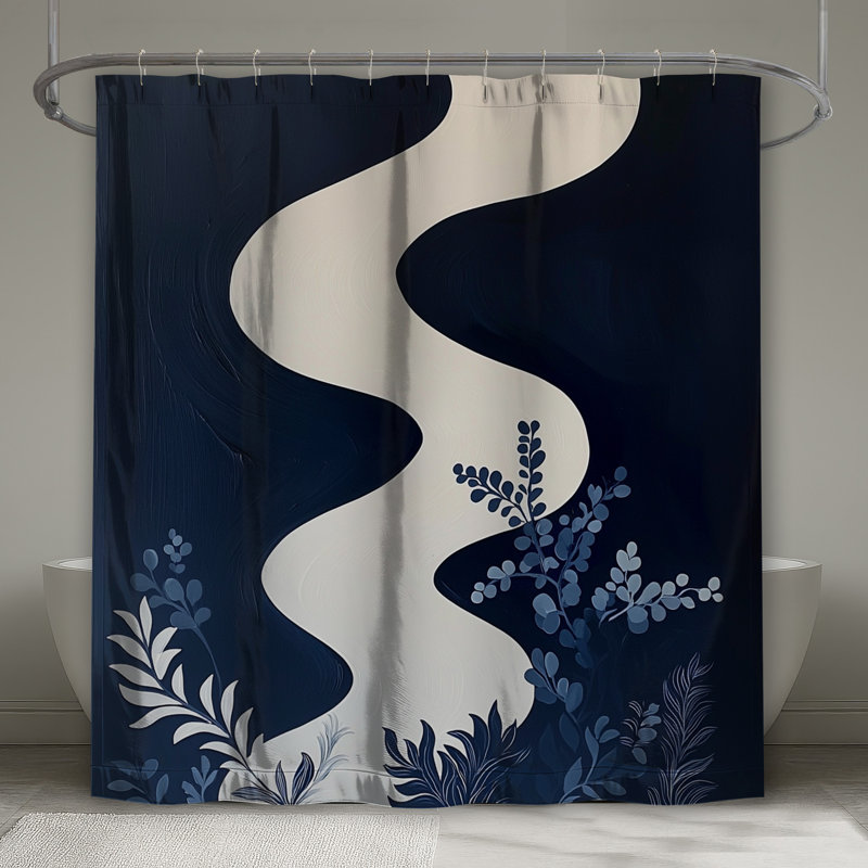 Rideau de douche abstrait - Art Modern Decor, H 84 po x l 70 po, Abstrait bleu