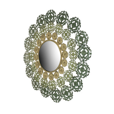 Wrought Iron Ornamented Medallion Mirror With Floral Enticement Temptation