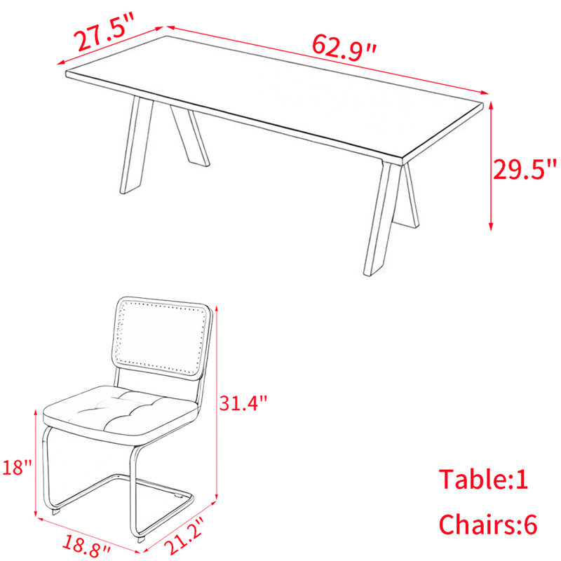 Japanese style solid wood dining table set, 29.50"H x 62.90"L x 27.50"W