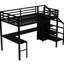 Lit mezzanine double en métal avec garde-robe et bureau moderne en L noir pour adultes