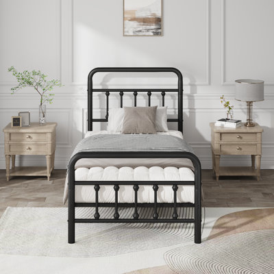 Metal Bed Frame, Twin Size Bed Frame With Headboard,Structurally Stable, Heavy Duty Steel Slat Supported,Under Bed Storage,No Box Spring Needed, Non-Slip And Noise-Free, Easy Assembly,  14 Inch, Black