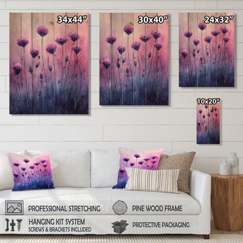 Dreaming Of Cornflower Fields In Purple II - Cornflowers Wood Wall Decor - On Natural Pine Wood, 20" H x 10" W x 0.78" D