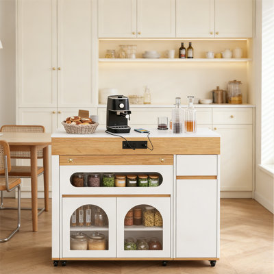 Extendable Kitchen Island with Extra-Long Folding Top