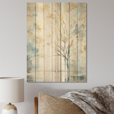 «Blue and White Forest Window View - Farmhouse Windows on Wood Print»