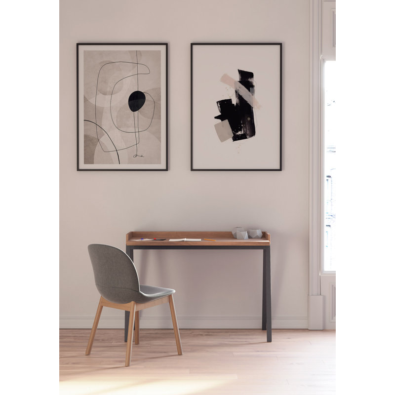 Mcraney Solid Wood Base Writing Desk, Walnut, Jet Black