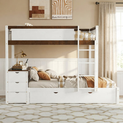 Lit superposé double avec lit gigogne simple, rangement et bureau