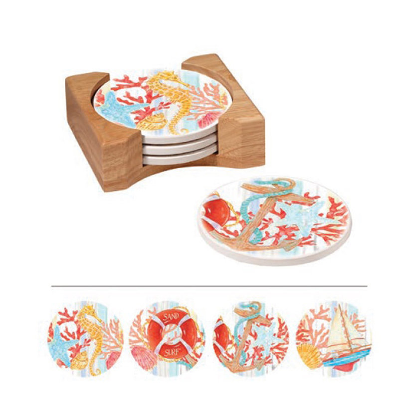 4 Piece Coaster Set With Holder
