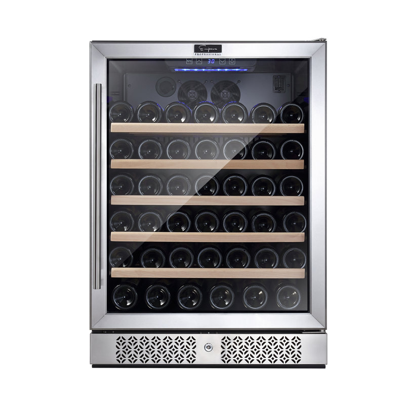 Empava 24" Built-In or Freestanding Wine Cooler - Single Zone Compressor Wine Fridge with Glass Door, Holds 52 Bottles - Stainless Steel Wine Chiller for Home, Office, or Bar