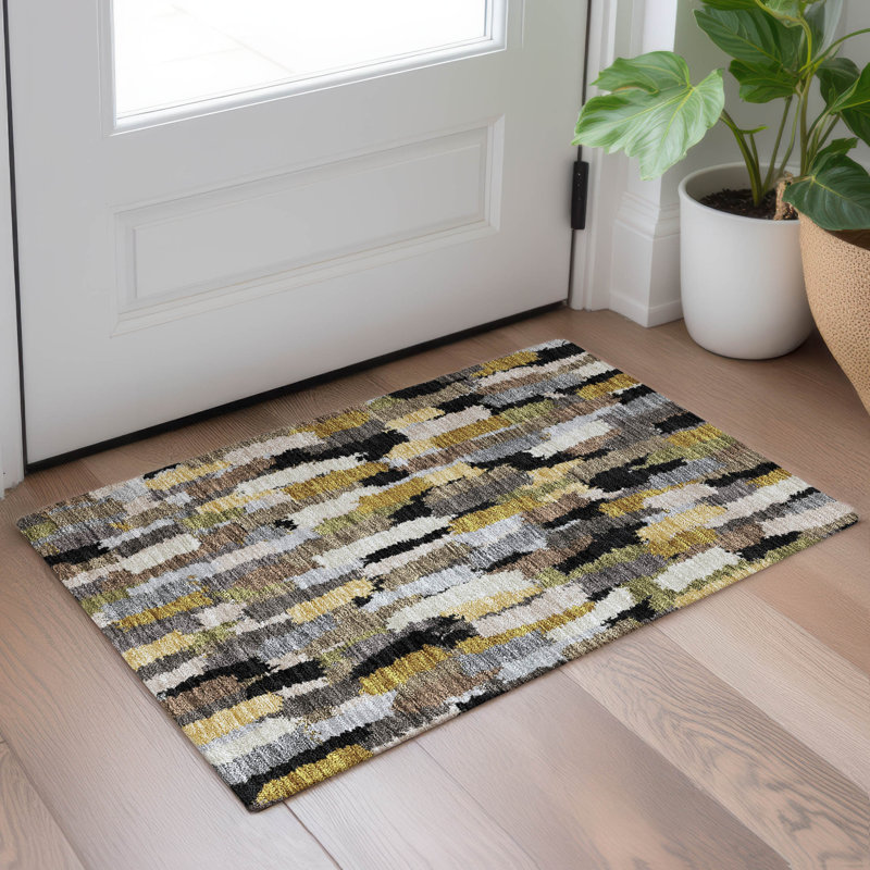 Machine Washable Indoor/Outdoor Chantille ACN2437 Stripes Rug, 1'8" x 2'6", Black