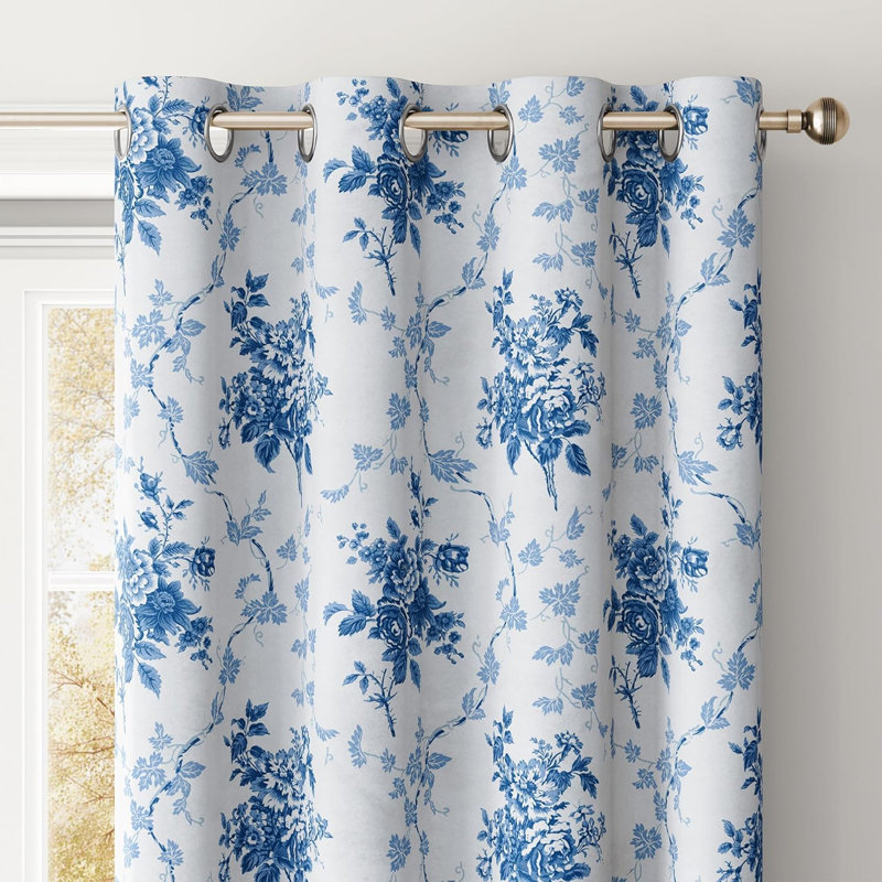 100% Blackout Curtains, Grommet Pattern Gold Foil Printed Window Treatments Room Darkening Drapes for Bedroom, 2 Panels
