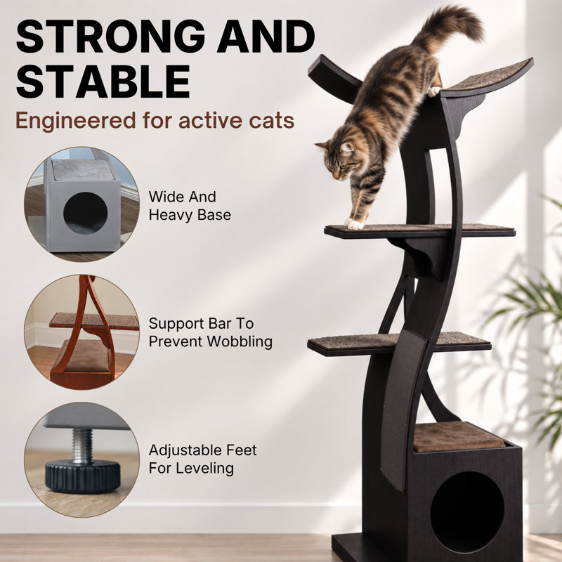 69" Lotus Cat Tree, Mahogany