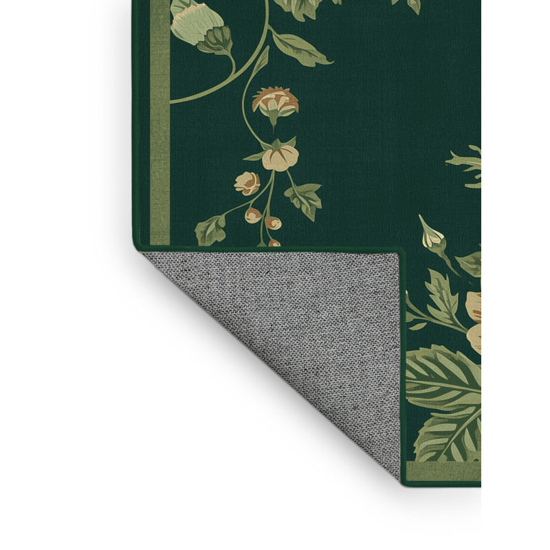 Tapis floral orné traditionnel lavable à la machine Osiyo - Reliure verte, Carré 3 pi