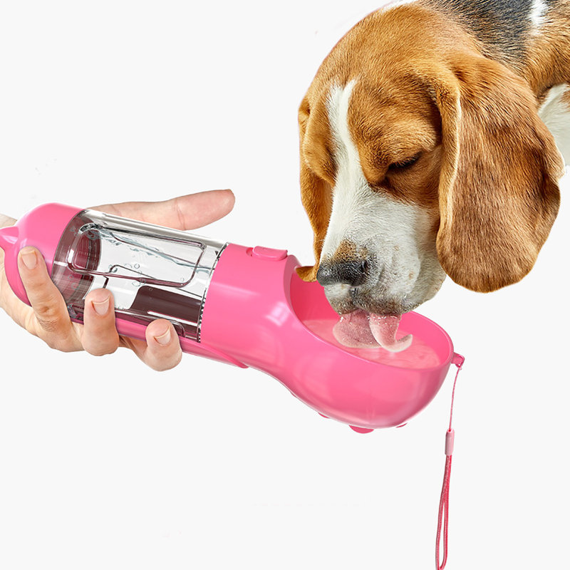 Bouteille d'eau pour chien 3 en 1 étanche à 16,91 oz, Rose