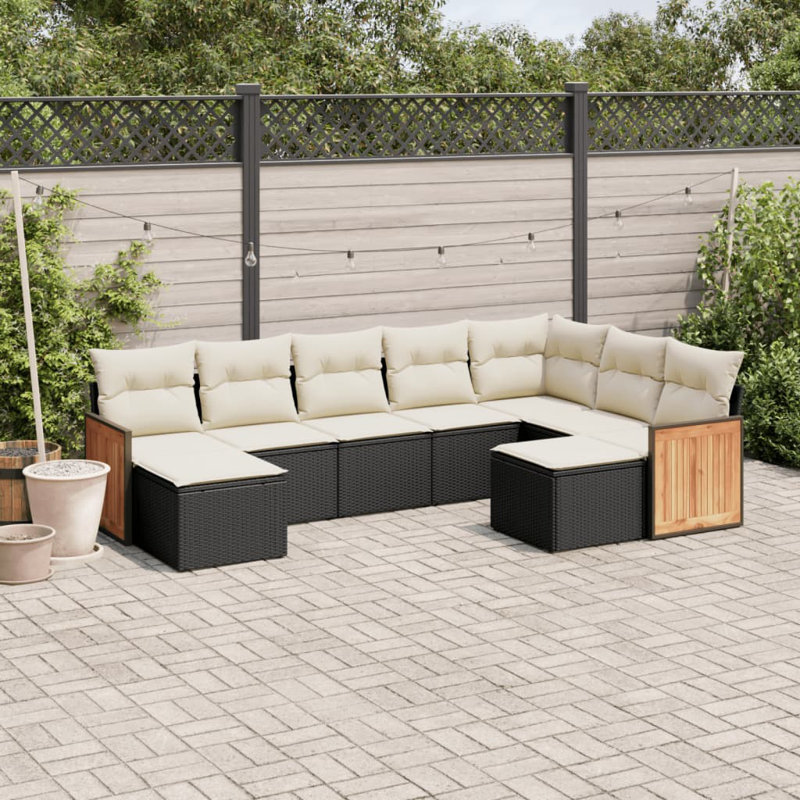 Vidaxl 9 Piece Patio Sofa Set With Cushions Black Poly Rattan