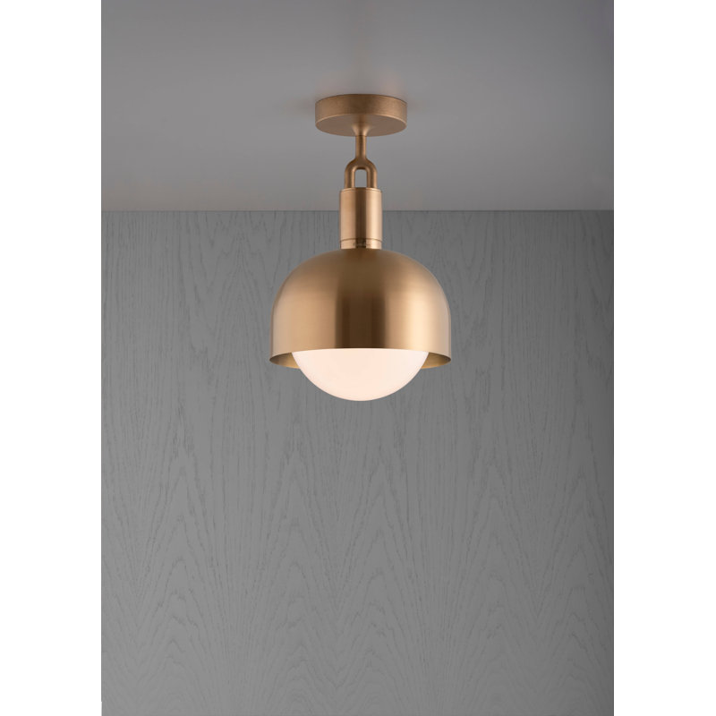 1 - Light Semi Flush Mount, 5.9" H x 9.84" W x 9.84" D, Brass/Opal