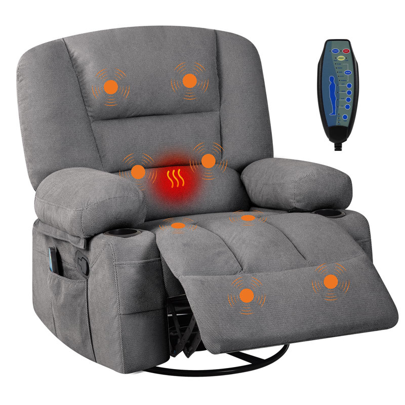 360° Swivel Recliner Chair with Vibration Massage & Heating, Extra-Wide Sofa for Living Room/Bedroom, Gray