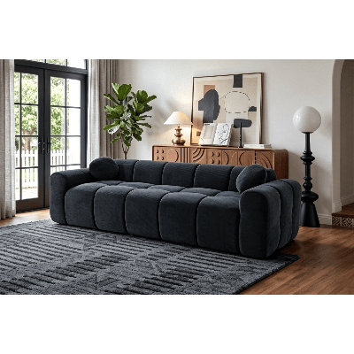 98.4" Corduroy 4-Seater Sofa – Cube-Style, Compression-Molded Foam, Includes 2 Pillows