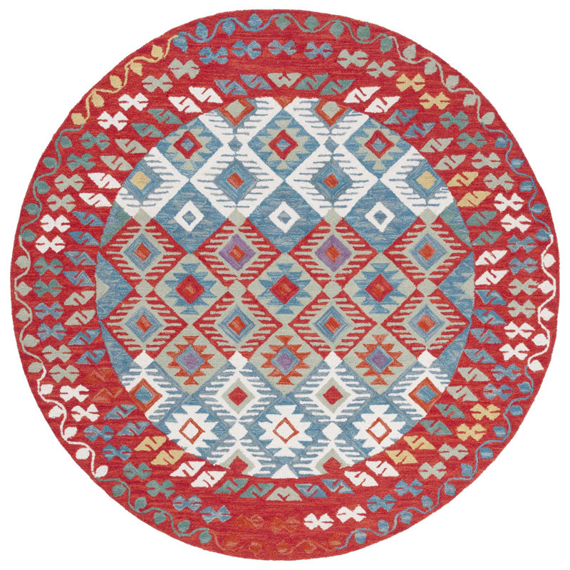 Tapis rouge / bleu Horwich 414, Rond 7 pi