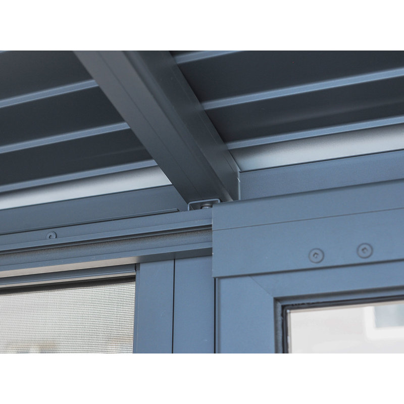 Florence Wall-Mounted Solarium with Metal Roof, 8' x 16', Slate